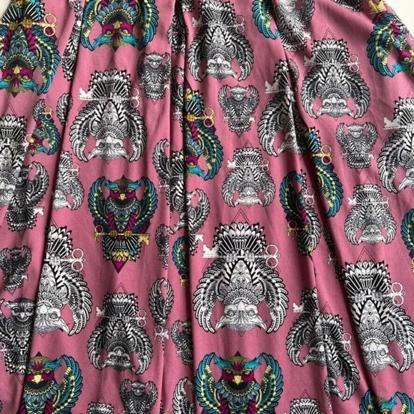 Lularoe Madison Pleated Skirt Women's XS Stretch Mauve Owl Print Pockets Pull On - Picture 2 of 7